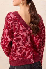 Reversible Jacquard Cardi Sweater | Pink Frost