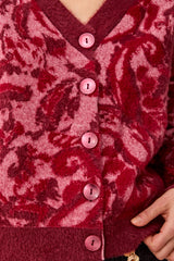Reversible Jacquard Cardi Sweater | Pink Frost