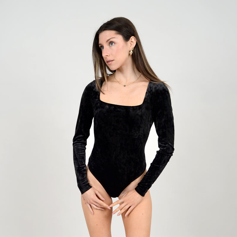 Stacy Crushed Velvet Bodysuit | Black - FINAL SALE
