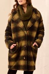 Cocoon Plaid Coat | Saddle Brown
