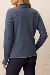 Split Neck Sweater | Blue Fog