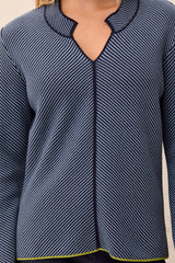 Split Neck Sweater | Blue Fog