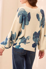 Printed V-Neck Sweater | Cream