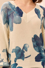Printed V-Neck Sweater | Cream