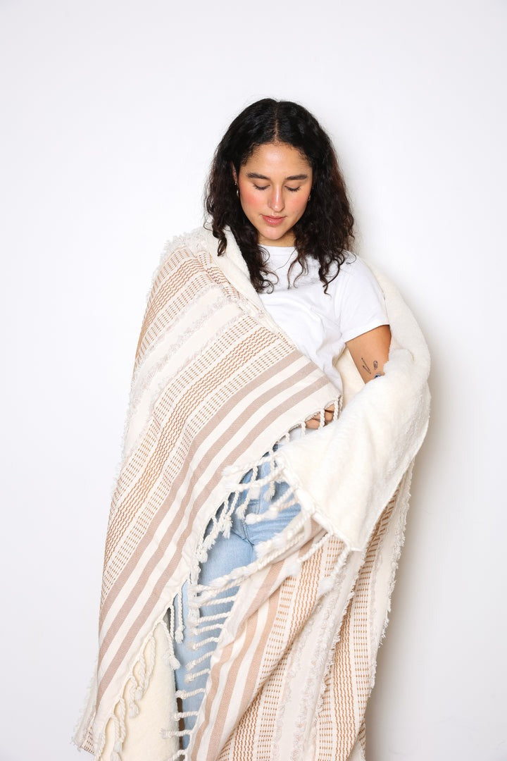 The Ophelia Fleece Throw | Camel Stripe