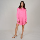 Penelope Satin Shirt Dress | Bright Pink - FINAL SALE