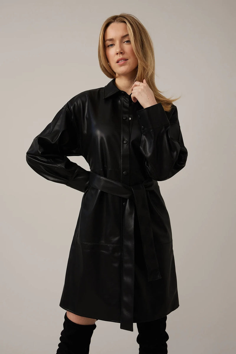 Vegan Leather Belted Dress | Black - FINAL SALE