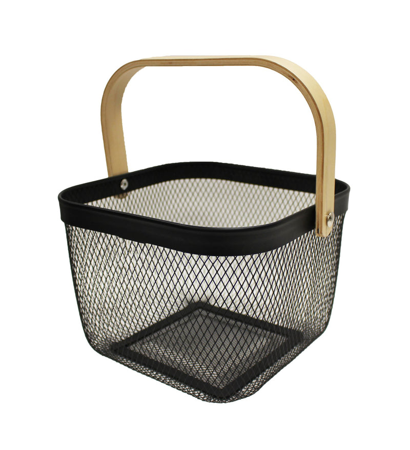 Wood Handled Square Basket | Black