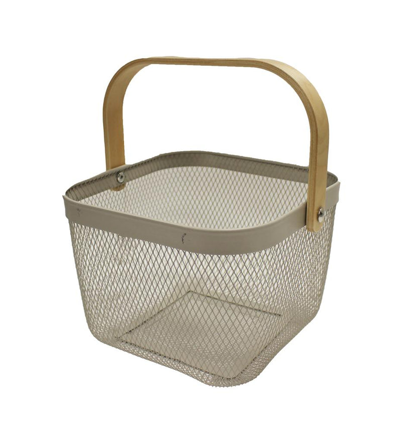 Wood Handled Square Basket | Grey