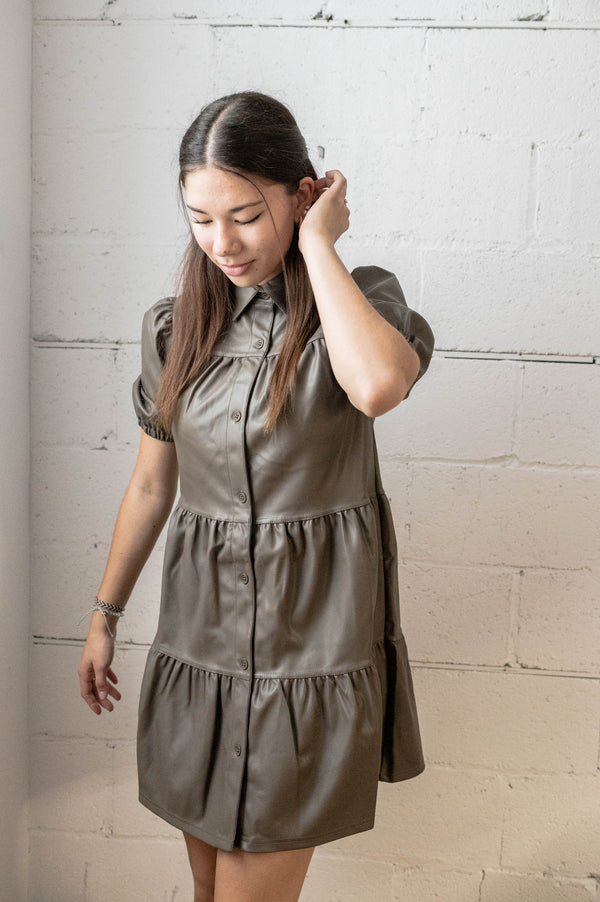 Delaney Vegan Leather Dress | Taupe - FINAL SALE
