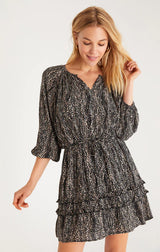 Mina Dotted Lines Mini Dress | Black - FINAL SALE